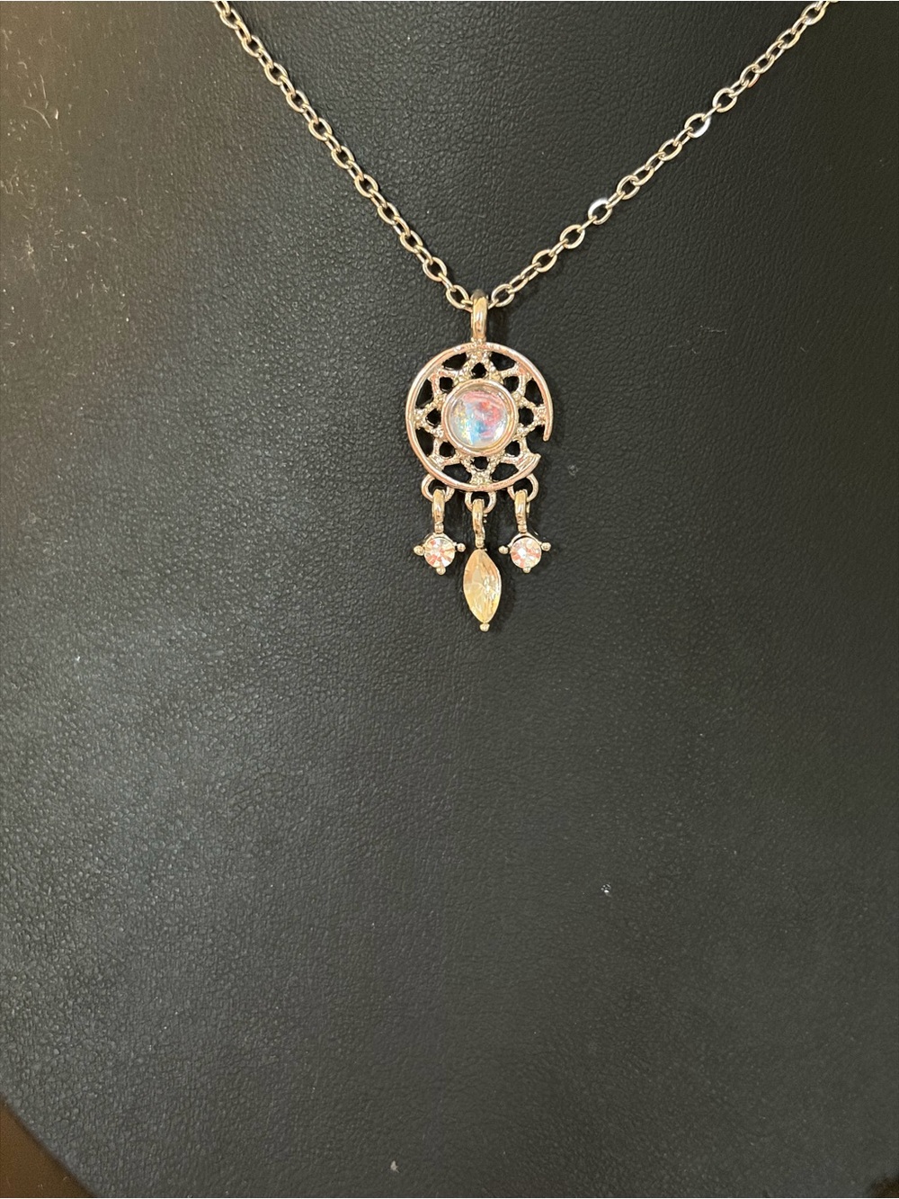 Silver Dreamcatcher Pendant Necklace with Opal Accent